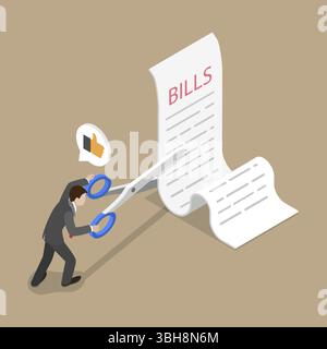 Isometrische 3D-Darstellung von Stücklisten zur Kostensenkung, Kosteneinsparung und Kontrolle des Cashflows Stockfoto