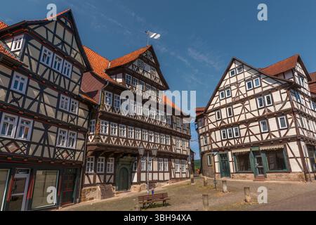Altstadt von Allendorf mit endlosen Fachwerkhäusern, Bad Sooden-Allendorf, Werra-Meissner-Kreis, Hessen, Deutschland, Europa Stockfoto