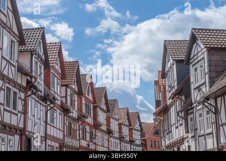 Altstadt von Allendorf mit endlosen Fachwerkhäusern, Bad Sooden-Allendorf, Werra-Meissner-Kreis, Hessen, Deutschland, Europa Stockfoto