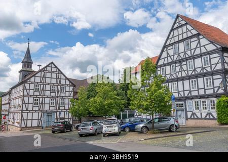 Altstadt von Allendorf mit endlosen Fachwerkhäusern, Bad Sooden-Allendorf, Werra-Meissner-Kreis, Hessen, Deutschland, Europa Stockfoto