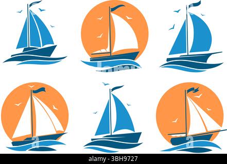 Buntes Logo-Set für Segelboote Stock Vektor