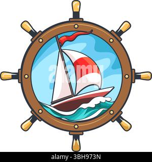 Farbenfrohes Emblem des Segelbootes Stock Vektor