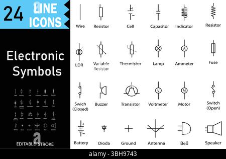 Satz von Schaltplänen für elektronische und elektrische Schaltkreise, die in der Physik-Ausbildung verwendet werden, auf weißem Hintergrund Stock Vektor