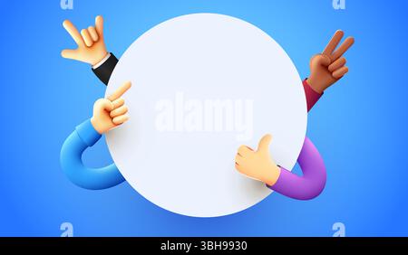 Kreisförmiger Ansage-Rahmen mit glücklichen Händen. Vektorabbildung Stock Vektor