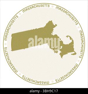Rundes Logo in Massachusetts. Geben Sie die Form der Ringe an. Massachusetts Text im ganzen Bundesstaat. Vektorabbildung. Stock Vektor