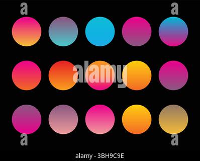 Neon-Farbpalette Mit Farbverlauf – Farbfelder Mit Leuchtenden Kreisen Stock Vektor