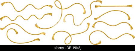 Vektor-Illustration Hintergrund mit realistischen goldenen Seilen in verschiedenen verdrehten und gewellten Arrangements, die dekorative und dekorative Seil Sha darstellen Stock Vektor