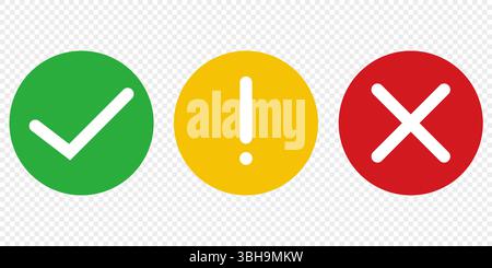 Vektorrunde Häkchen, Ausrufezeichen, x-Zeichen Stock Vektor