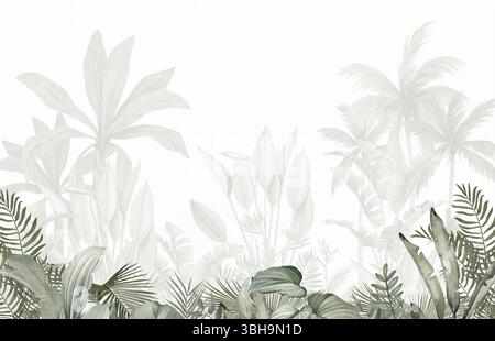 Weiches, von der Natur inspiriertes Dekor: Pastellgrüner Palmenwald-Druck für ruhige Räume Stockfoto