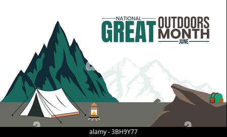 Schlendern Sie ins Staunen und feiern Sie den „National Great Outdoors Month“-Designtemplet Stock Vektor