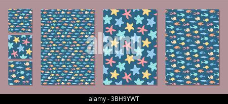 Unterwasser Seamless Marine Pattern Set Stock Vektor