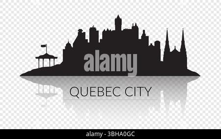 Die Silhouette zeigt die berühmten Wahrzeichen von Quebec und ihre wunderschöne Reflexion Stock Vektor