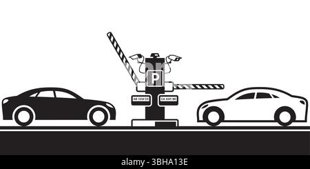 Barrieren mit Kamera am ein- und Ausstieg des Parkplatzes – Vektorillustration Stock Vektor