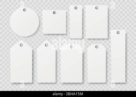 Leeres Tag-Set Für Vektor. Realistische Vorlagen für Preisschilder und Geschenketiketten. Isolierte Kennzeichnungsformen für Etikettendesign, Bekleidungsanhänger, Verkaufsetiketten, Geschenkverpackung Stock Vektor