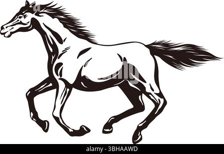 Vektor Galloping Pferd monochrome Illustration isoliert auf Einem weißen Hintergrund. Stock Vektor