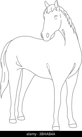 Monochrome Vektor Pferd elegante Linienzeichnung isoliert auf Einem weißen Hintergrund. Stock Vektor