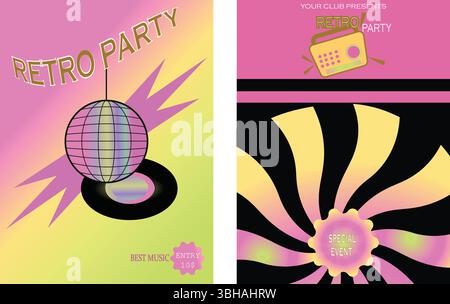 Posterset „Club Night“. Kassettenband Und Posterset Für Lightning Energy Party. Stock Vektor