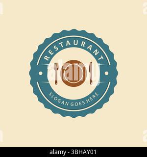 Kreisförmiges Vintage-Restaurant-Logo und -Emblem in zarten Farben Stock Vektor