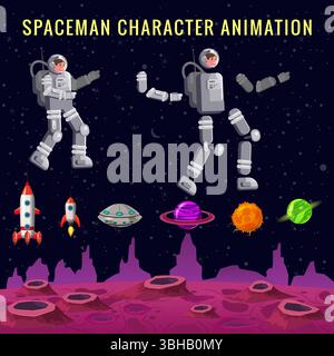 Raumfahrer-Kit-Konstrukteur im Cartoon-Stil, Fantasy-Space-Cartoon-Spielhintergrund Stock Vektor