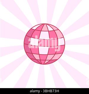 Illustration eines leuchtend rosa Discokugel-Symbols. Perfekt für Party-, Festival- und Tanzmotive im modernen Western-Stil. Stock Vektor