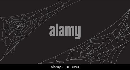 Halloween Spinnennetz Silhouetten Kollektion mit gruseligen Eckspinnweben auf weißem Hintergrund Stock Vektor