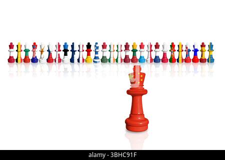 Schach aus EU-Mitgliedstaaten und China-Flaggen Stockfoto