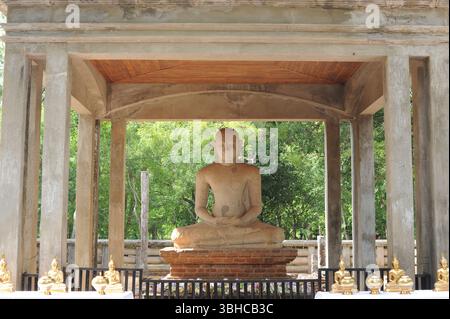 Statue des Samadhi Buddha in der Position der Dhyana Mudra Meditation im Mahamevnāwa Park in Anuradhapura, Sri Lanka. Die Statue ist 1,5m hoch Stockfoto