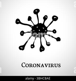 Coronavirus 2019-nCoV-Kritzelsymbol. Hand gezeichnet Corona Virus schwarz Bakteriensymbol isoliert auf weißem Hintergrund. Gefährliche Grippepandemie. Vektorillu Stock Vektor