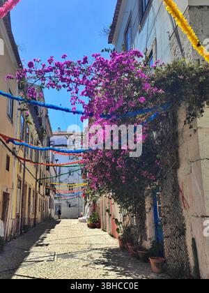 Festivals In Santos Populares. Typische portugiesische Straße in Lissabon Party Dekorationen während der Heiligen Popular Partys Stockfoto