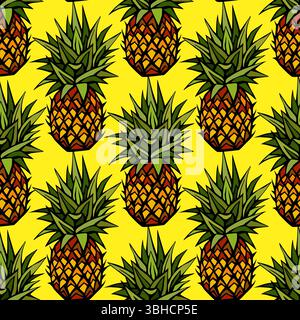 Ananas. Illustration des Ananasfruchtemusters. Sommerfrüchte, für ein gesundes und natürliches Leben, Vektor-Illustration. Stock Vektor