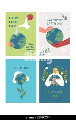 Tag Der Erde. Internationaler Tag Der Mutter Erde. Umweltprobleme und Umweltschutz. Coole Illustration. Naturpflege. Vektorsatz Stock Vektor