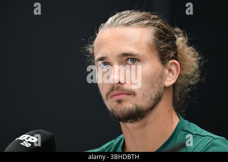 Stuttgart, Deutschland. Juni 2025. Tennis: ATP Tour - Stuttgart. Alexander Zverev (Deutschland) nimmt an einer Pressekonferenz Teil. Quelle: Marijan Murat/dpa/Alamy Live News Stockfoto