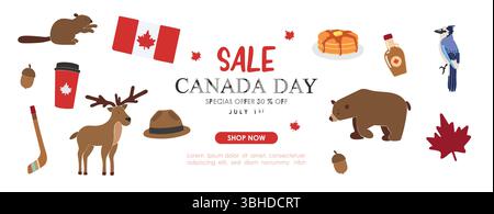 Canada Day Elements Kollektion. Design für Poster, Banner, Grußkarten, Aufkleber Stock Vektor