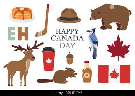 Canada Day Elements Kollektion. Design für Poster, Banner, Grußkarten, Aufkleber Stock Vektor