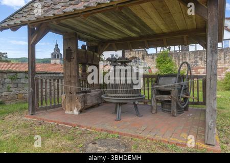 Alte Obstpresse, Bad Sooden, Allendorf, Allendorf, historische Altstadt, Holzbau, Stadtmauer, Turm der St. Crucis Kirche, Obst, Werra Stockfoto