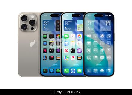 Antalya, Türkei – 9. Juni 2025: Neue Screenshots für iOS 16 Pro zeigen das nächste Betriebssystem von Apple für Smartphones, iOS 26 Stockfoto