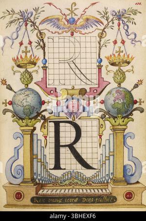 Joris Hoefnagel - Leitfaden für den Bau des Buchstaben R - 1591-96. Stockfoto