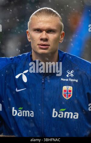 Tallinn, Estland. Juni 2025. Erling Haaland (Norwegen) beim Spiel der Gruppe I zur FIFA-Weltmeisterschaft 2026 zwischen Estland und Norwegen in der A. Le Coq Arena in Tallinn, Estland am 9. Juni 2025 (Foto: Andrew SURMA/ Credit: SIPA USA/Alamy Live News Stockfoto