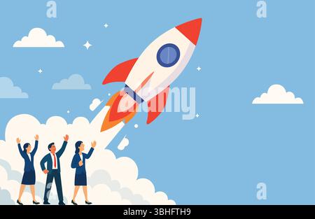 Business Startup Rocket Launch Team startet Business Succes Rocket Startup Business Growth Innovation & Business Launch Teamwork für Startup Succes Stock Vektor
