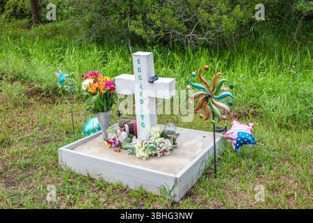 Orlando Florida, State Road 50, Straßenmarkierungsdenkmal, Edgardito Hispanic Boy Kind Name Cross Tribute, Highway Memorial Site, DIY handgefertigtes Kreuz, Mem Stockfoto