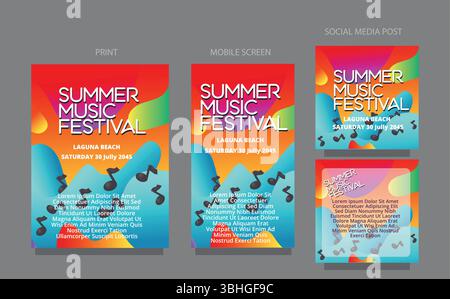 Fließende Farbkurve. Modern Abstract für Musikveranstaltungen. Flüssige Designvorlage mehrere Plattformen für Print, mobile Bildschirme und Social Media Post Vektor Stock Vektor