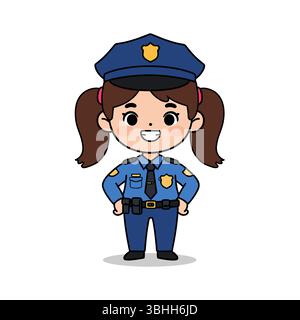 Ein flacher Vektor netter Cartoon-Stil weiblicher Polizist auf weißem Hintergrund Stock Vektor