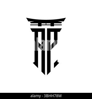 Initial-Monogramm mit geometrischem, modernem Torii Gate-Design im japanischen Stil auf isoliertem Hintergrund, minimalistisches geometrisches japanisches Logo. Stock Vektor