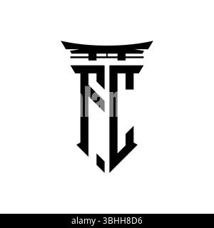 Initial-Monogramm mit geometrischem, modernem Torii Gate-Design im japanischen Stil auf isoliertem Hintergrund, minimalistisches geometrisches japanisches Logo. Stock Vektor