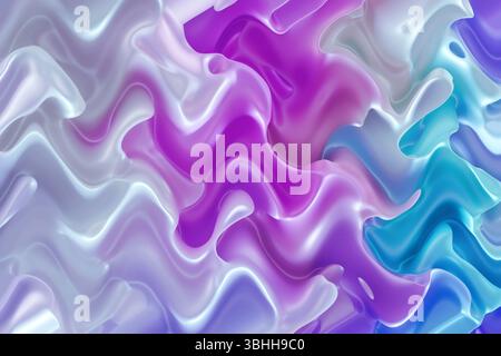 Weiche Kurven in Rosa, Blau und Lila schaffen eine ruhige Ästhetik, perfekt für Hintergrundbilder und zeitgenössische Designs. Dieses abstrakte 3D-Rendering lädt ein Stockfoto
