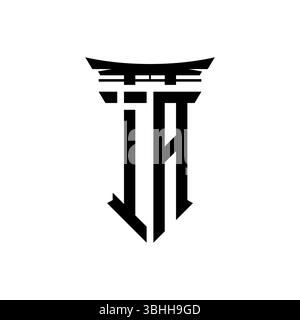 Initial-Monogramm mit geometrischem, modernem Torii Gate-Design im japanischen Stil auf isoliertem Hintergrund, minimalistisches geometrisches japanisches Logo. Stock Vektor