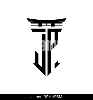 Initial-Monogramm mit geometrischem, modernem Torii Gate-Design im japanischen Stil auf isoliertem Hintergrund, minimalistisches geometrisches japanisches Logo. Stock Vektor