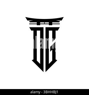 Initial-Monogramm mit geometrischem, modernem Torii Gate-Design im japanischen Stil auf isoliertem Hintergrund, minimalistisches geometrisches japanisches Logo. Stock Vektor