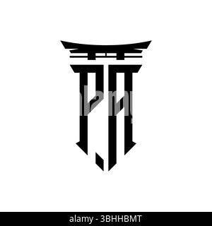 Initial-Monogramm mit geometrischem, modernem Torii Gate-Design im japanischen Stil auf isoliertem Hintergrund, minimalistisches geometrisches japanisches Logo. Stock Vektor