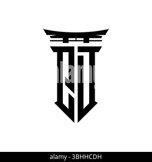 Initial-Monogramm mit geometrischem, modernem Torii Gate-Design im japanischen Stil auf isoliertem Hintergrund, minimalistisches geometrisches japanisches Logo. Stock Vektor